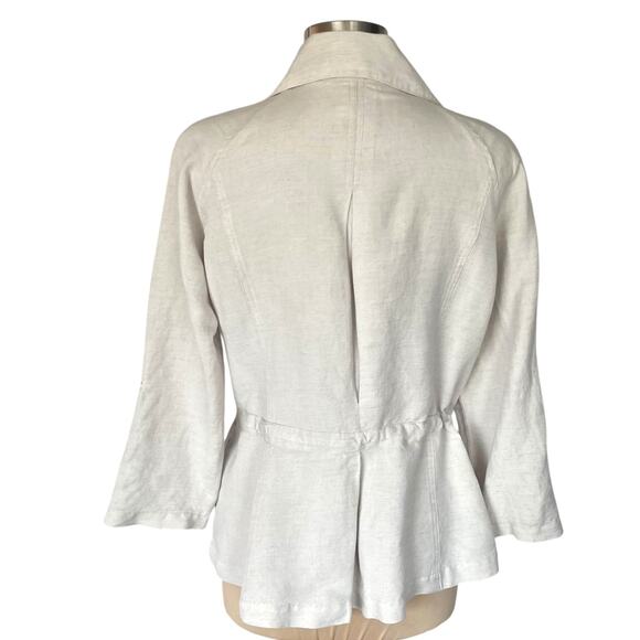 Christopher & Banks Linen Blend Full Zip Jacket Sz MED Cinch Waist Casual Fall - Picture 3 of 11